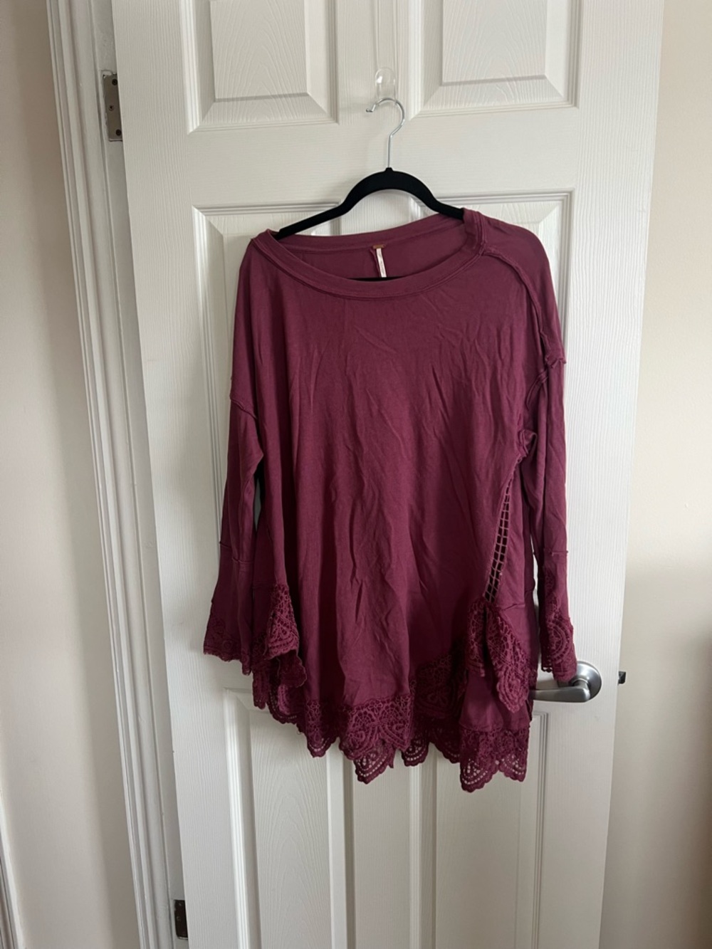 Free People Sparrow Tunic Lace-Hem Long Sleeve in Burgundy